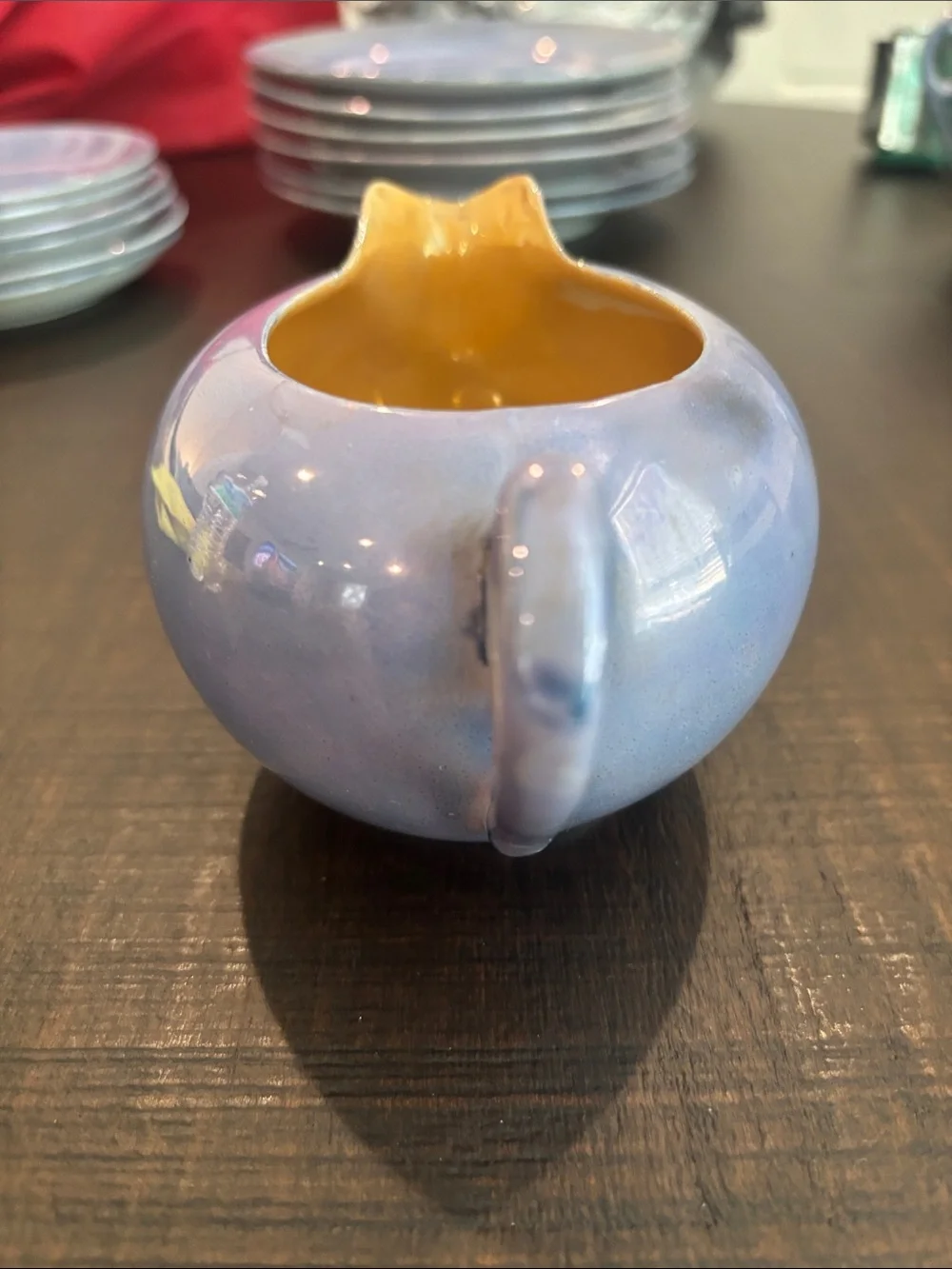Vintage Japanese Blue & Peach Lusterware Ceramic Creamer Pitcher
